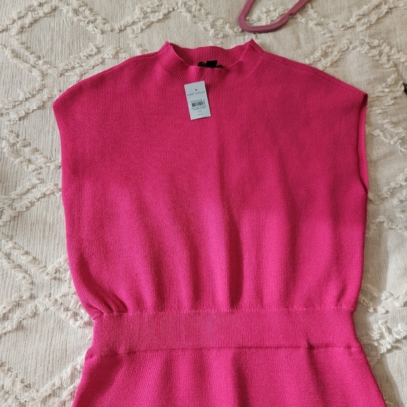 NWT Ann Taylor Petite Ribbed Blouson Sweater Dress Hot Pink Poppy XSP - Picture 7 of 11